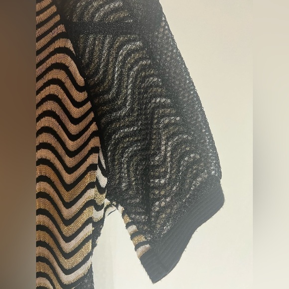 M Missoni black gold metallic mesh zigzag SS dress fit n flare sz 46(12) sheer - Picture 3 of 10